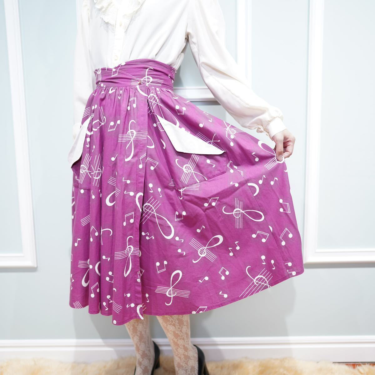 EU VINTAGE ROSA RONSTEDT MUSIC NOTE PATTERNED DEISIGN SKIRT/ヨーロッパ古着音符柄デザインスカート_画像2