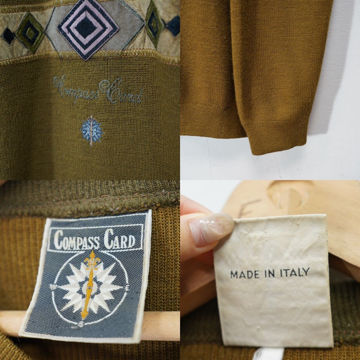 EU VINATGE COMPASS CARD EMBROIDERY DESIGN KNIT MADE IN ITALY/ヨーロッパ古着刺繍デザインニット_画像10
