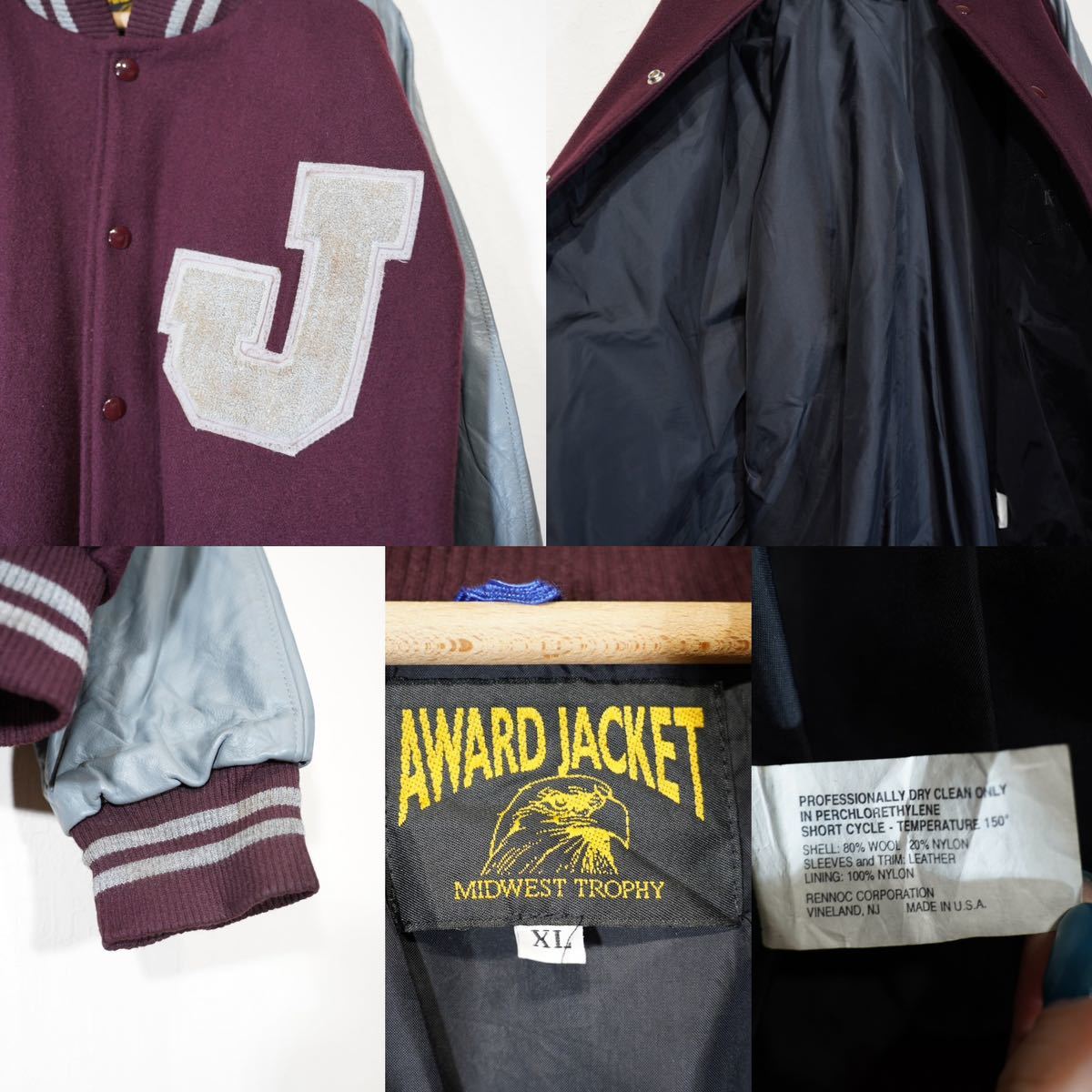 USA VINTAGE AWARD JACKET LETTERED LEATHER WOOL STADIUM JAMPER/アメリカ古着レタードレザーウールスタジャン