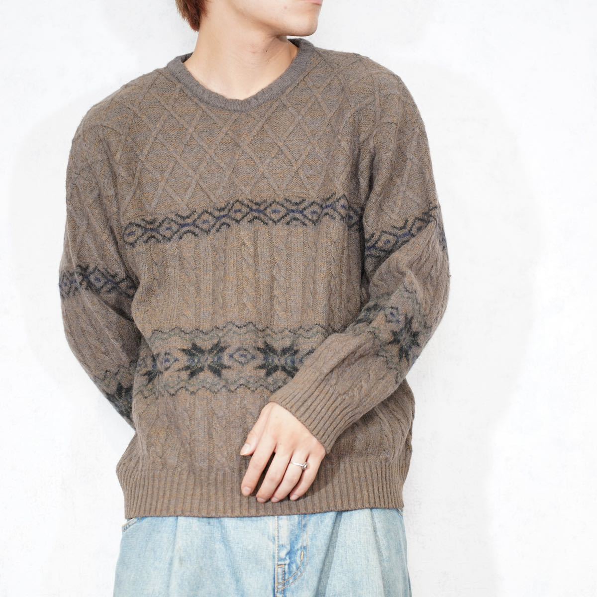 EU VINTAGE MANUEL ROSSEL PATTERNED DESIGN WOOL KNIT MADE IN SPAIN/ヨーロッパ古着柄デザインウールニット