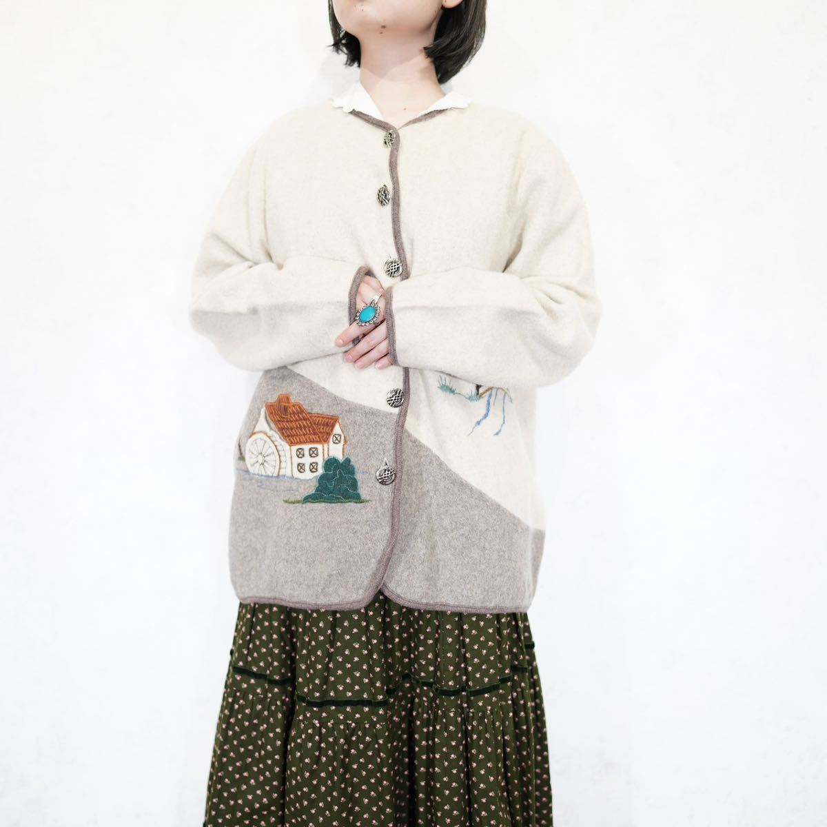 EU VINTAGE EMBROIDERY DESIGN WOOL TYROLEAN JACKET/ヨーロッパ古着刺繍デザインウールチロリアンジャケット_画像1