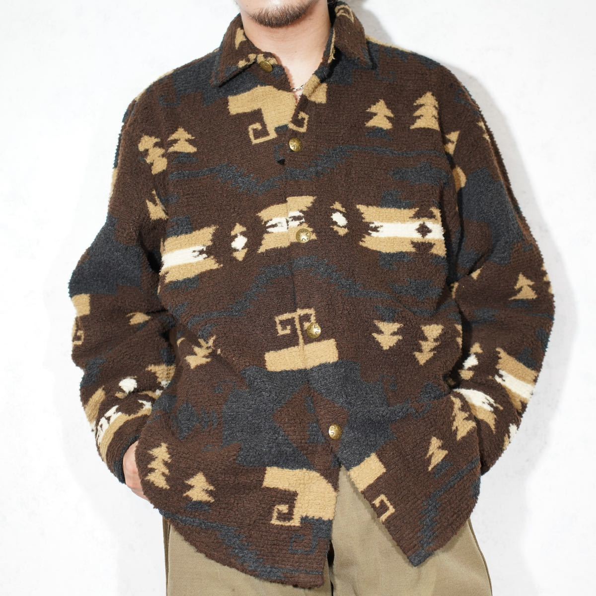 USA VINTAGE MUSKOKA NATIVE PATTERNED FLEECE JACKET/アメリカ USA VINTAGE MUSKOKA NATIVE PATTERNED FLEECE JACKET/アメリカ