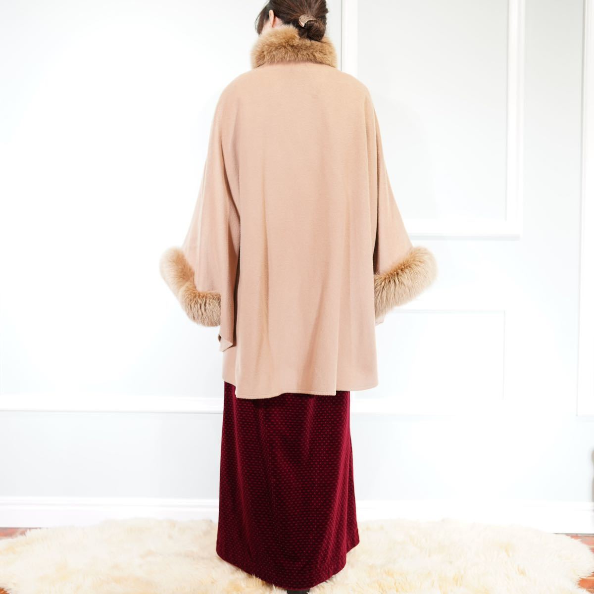 EU VINTAGE FUR DESIGN CAPE COAT PONCHO MADE IN FRANCE/ヨーロッパ古着ファーデザインケープコート(ポンチョ)