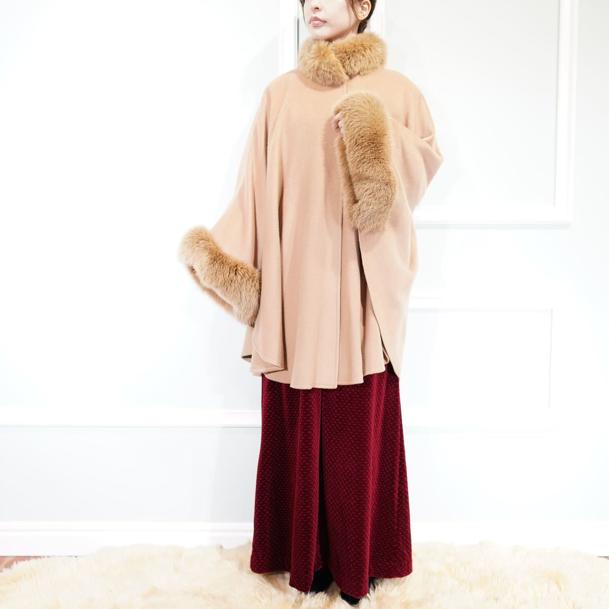 EU VINTAGE FUR DESIGN CAPE COAT PONCHO MADE IN FRANCE/ヨーロッパ古着ファーデザインケープコート(ポンチョ)