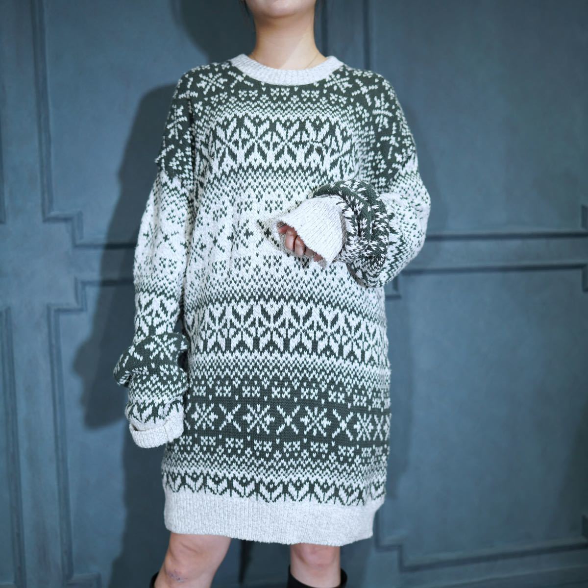 USA VINTAGE FIELDMASTER NORDIC PATTERNED KNIT ONE PIECE/アメリカ古着ノルディック柄ニットワンピース_画像1