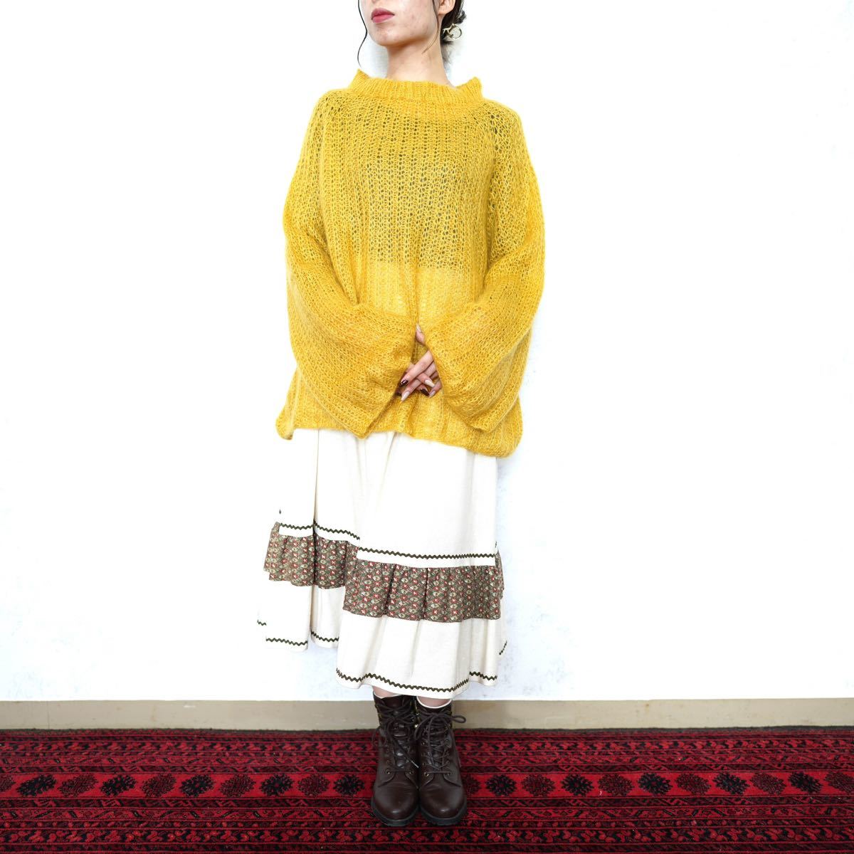 EU VINTAGE YELLOW COLOR MOHAIR OVER KNIT/ヨーロッパ古着イエローカラーモヘアオーバーニット