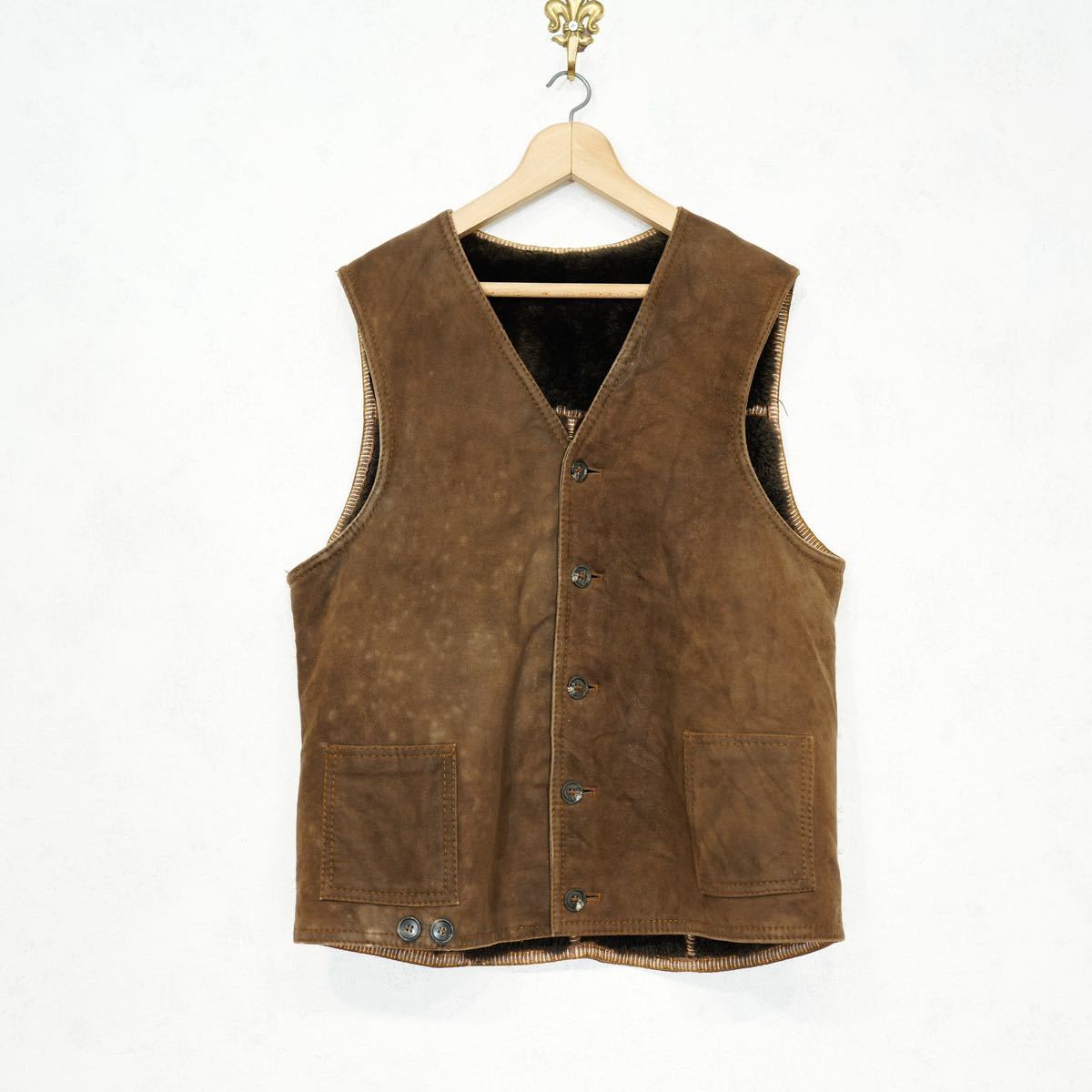 USA VINTAGE MOUTON LEATHER VEST/アメリカ古着ムートンレザーベスト_画像4