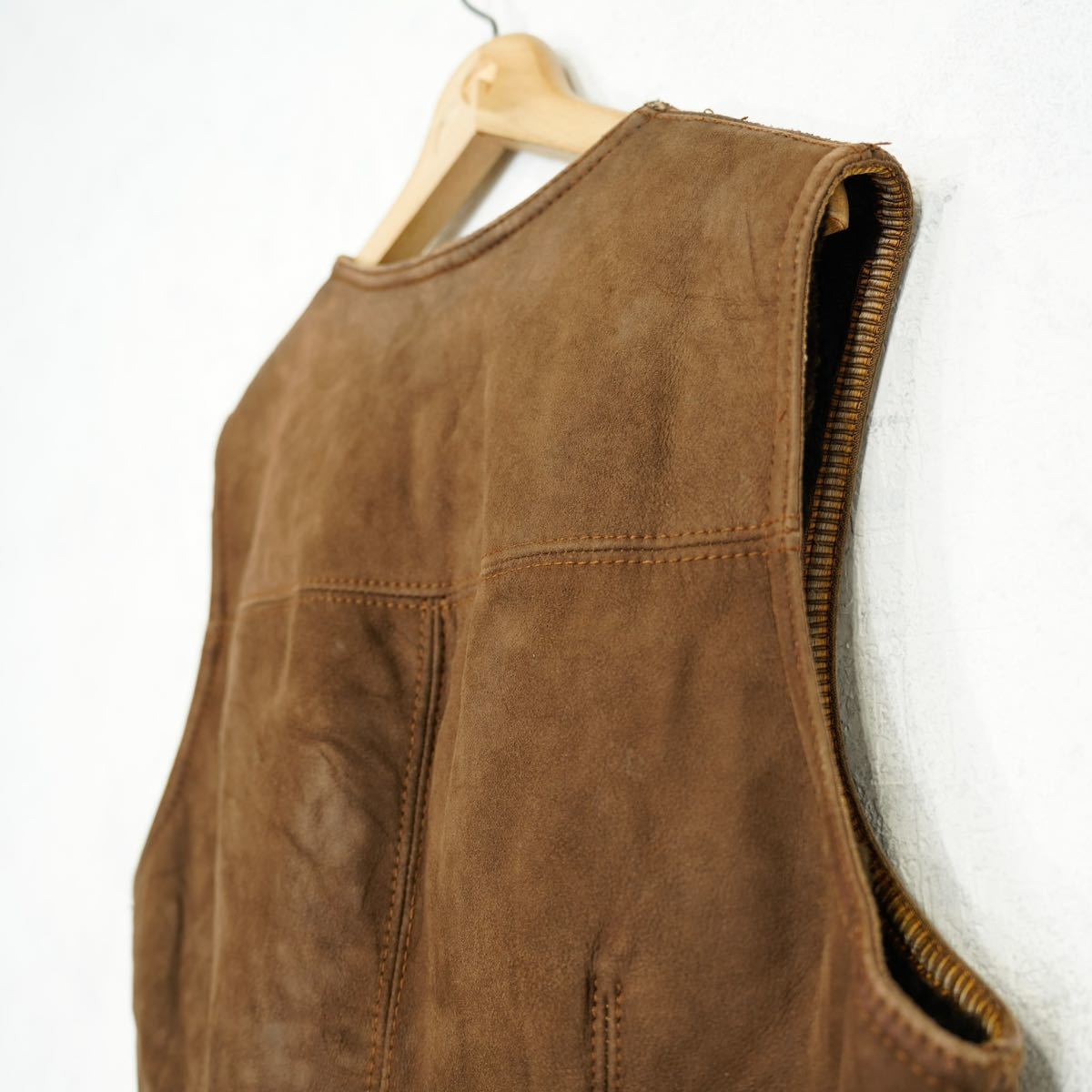 USA VINTAGE MOUTON LEATHER VEST/アメリカ古着ムートンレザーベスト_画像8