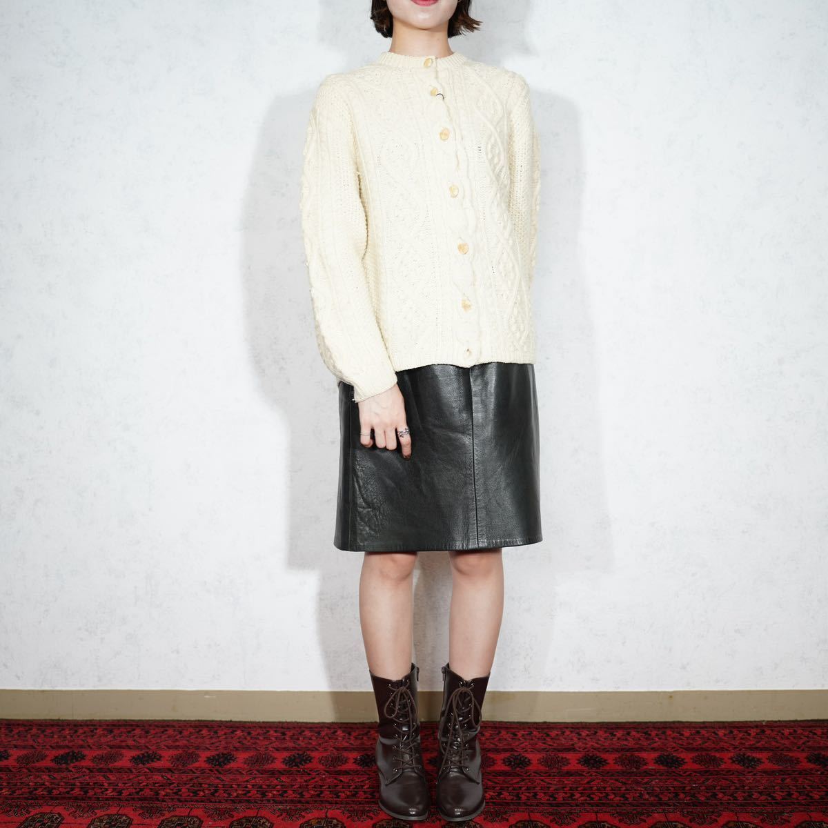 EU VINTAGE CABLE DESIGN KNIT CARDIGAN/ヨーロッパ古着ケーブルデザインニットカーディガン_画像2