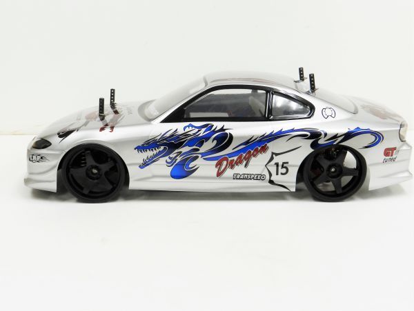 ☆ターボ機能付き☆ 2.4GHz 1/10 ドリフトラジコンカー ニッサン Ｓ15 シルビア タイプ 銀/青【塗装済み完成品・フルセット】_画像3