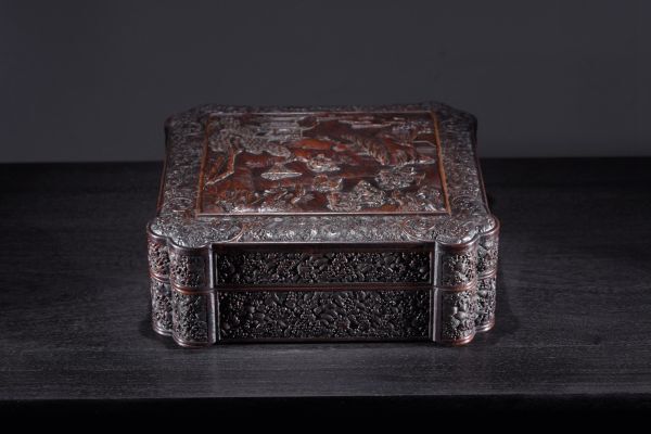 【瓏】花梨の木彫 満工人物故事紋食盒 時代物 極細工 手彫り 置物 擺件 中国古美術 蔵出