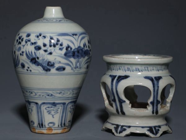 【瓏】陶磁器 青花梅瓶供器 元代 染付 置物擺件 古賞物 中国古美術 蔵出