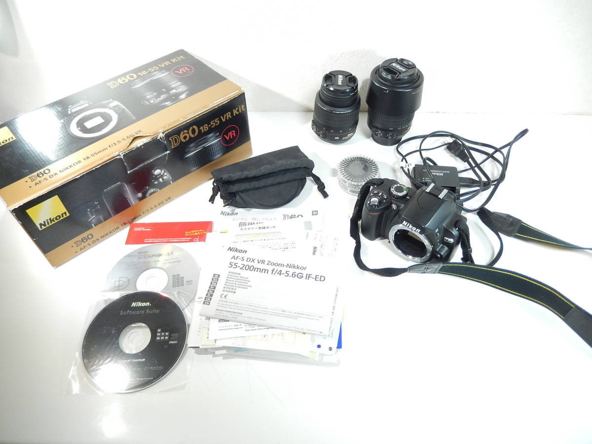 【管MA0252】1000円～ 美品 NIKON ニコン デジタル一眼レフ D60 18-55 VR Kit レンズキット 追加レンズ付 動作確認済_画像1