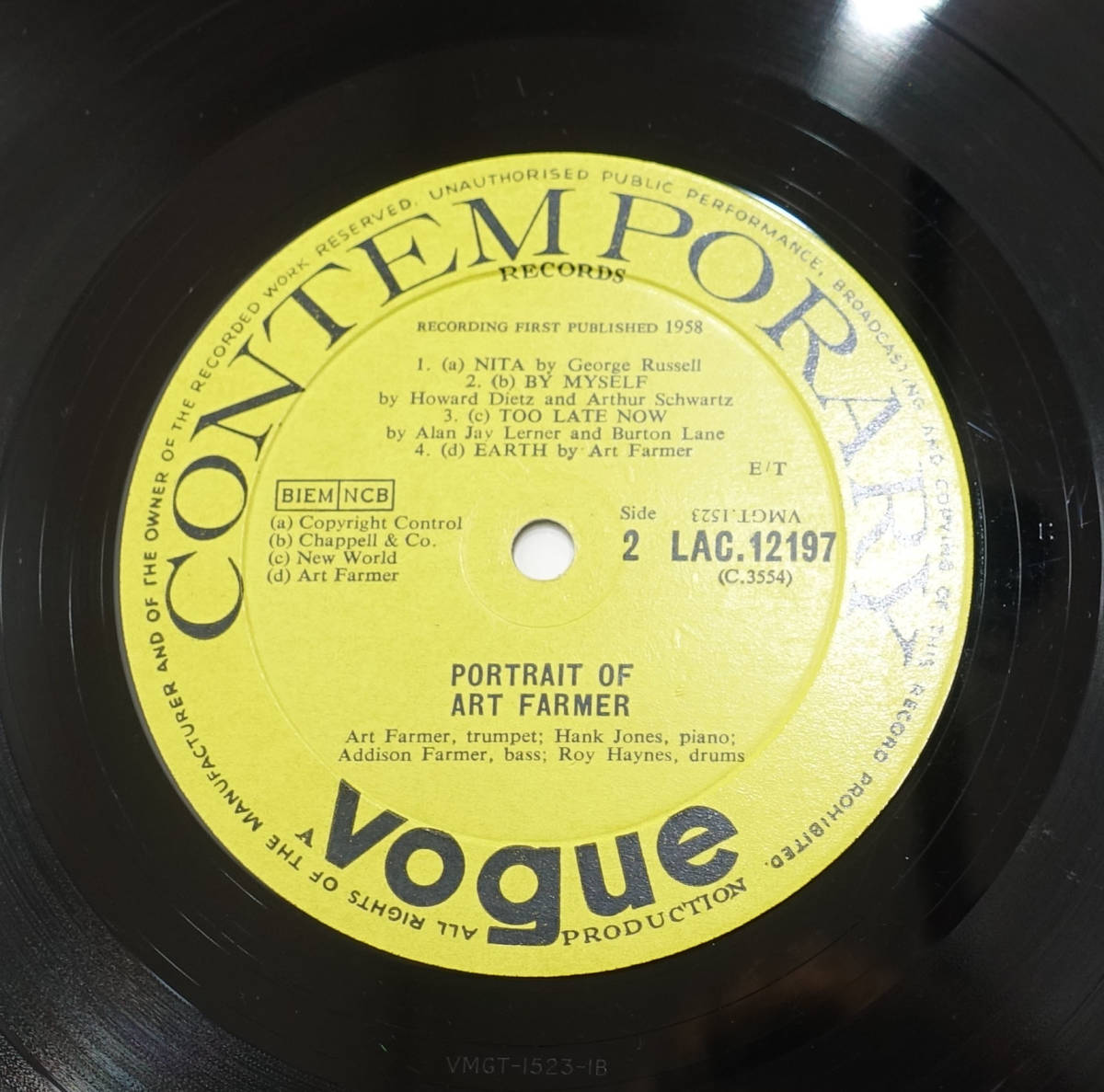 極美! UK VOGUE LAC 12197 オリジナル Portrait of Art Farmer MAT: 1B/1B_画像9