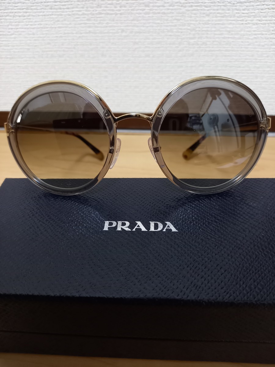 中古　美品　PRADA プラダ サングラス ラウンド クリア ゴールド SPR50T 5423 BRU-4S1 140 2N イタリア製 _画像1