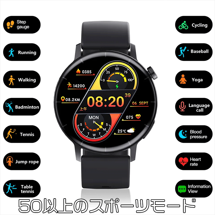 【健康管理】スマートウォッチ 血糖値測定 血圧 血中酸素 日本語対応 着信通知 通話機能 心拍数 運動 音楽再生_画像3