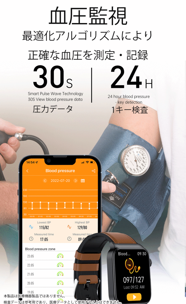 スマートウォッチ 健康管理 血圧 血糖値 血中酸素 体温 心拍数 心電図 通話機能 日本語対応 非侵襲的血糖値測定【送料無料】_画像6