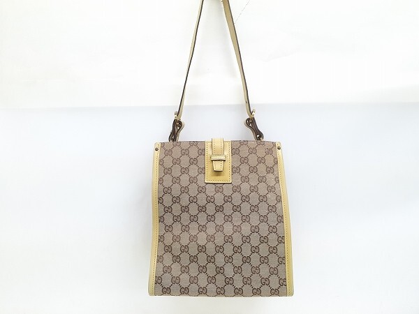 S278-N37-565 GUCCI グッチ GGキャンバス ショルダーバッグ イエロー×ベージュ H25cm×W22.5cm×D13cm 現状品③_画像1