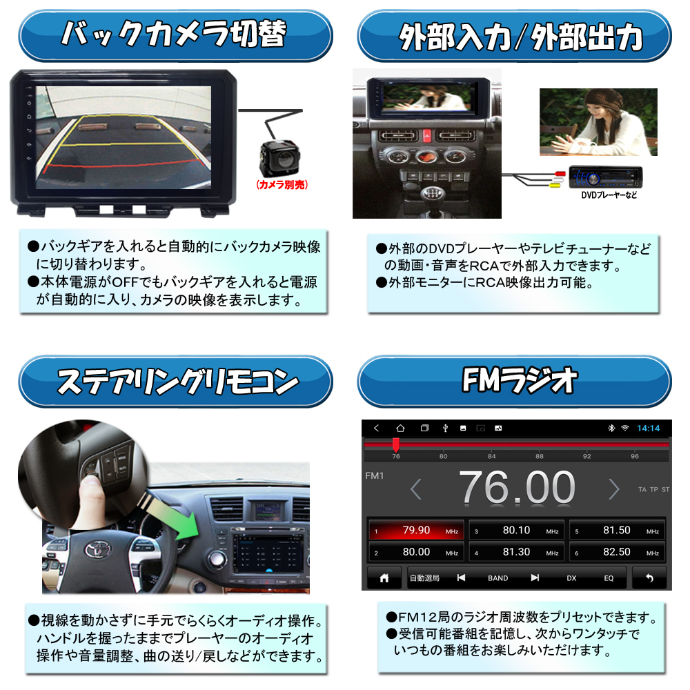 ジムニー専用パネルJB64 JB74 アンドロイド9インチカーナビAndroid12　スズキ専用配線　「AG23」_画像2