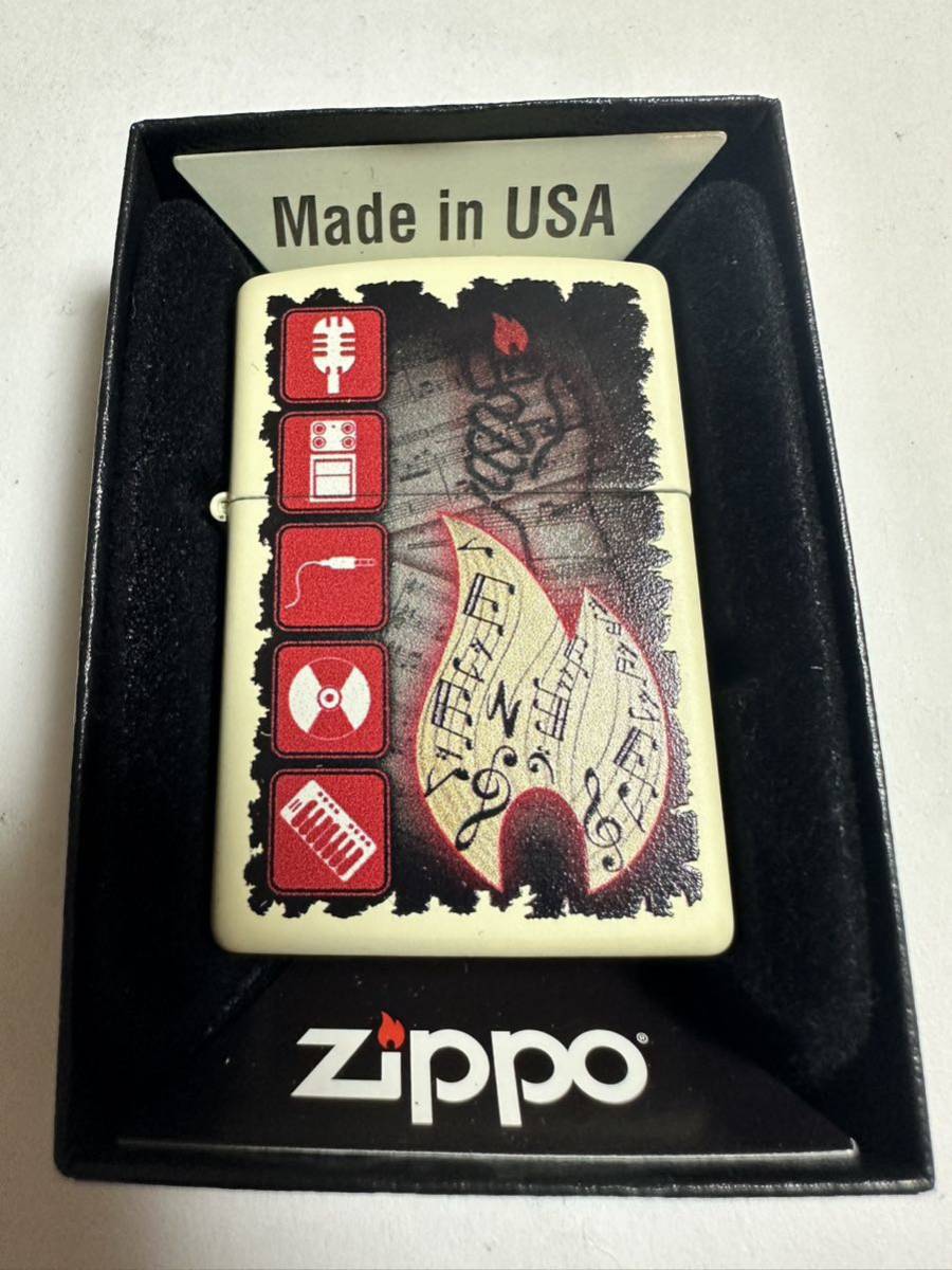 ZIPPO (ジッポ) USA製 オイルライター ケース入り 2018年製 火花確認済 音楽 音符 music_画像1
