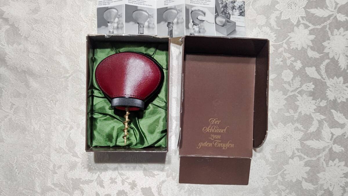 ヴィンテージ 1970年代 Solingen 旧西独製 Sieger 600 leather corkscrew 本革製 コークスクリュー ワインオープナー 箱入り