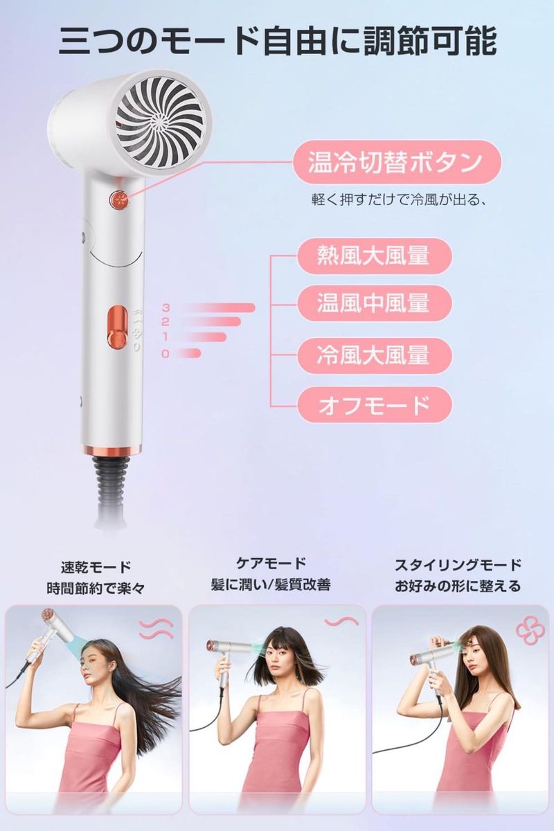 ★新品★大特価★ラスト1点　 マイナスイオンヘアドライヤー 1500W 速乾 軽量 温度過昇防止