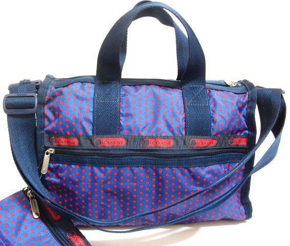 美品 LeSportsac レスポートサック スモール ボストン 7384 SMALL WEEKENDER ネイビードット _画像8