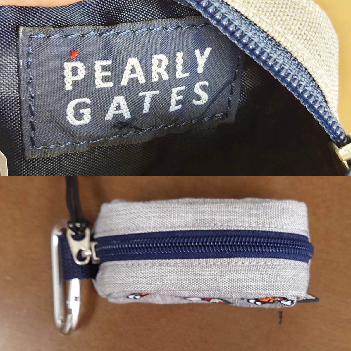 美品★PEARLY GATES◆ゴルフボールポーチ グレー ホットドッグ柄 ボールケース ボール入れ ゴルフ用品 レディース パーリーゲイツ_画像3