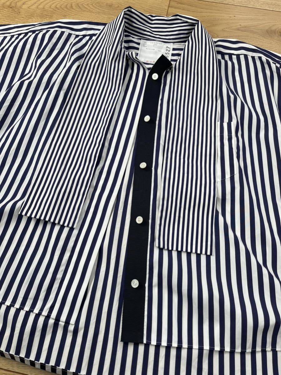 23SS sacai × THOMAS MASON COTTON POPLIN SHIRTサカイ トーマス メイソン ストライプ ポプリン コットン 半袖シャツ 1 シャツ 極美品_画像5