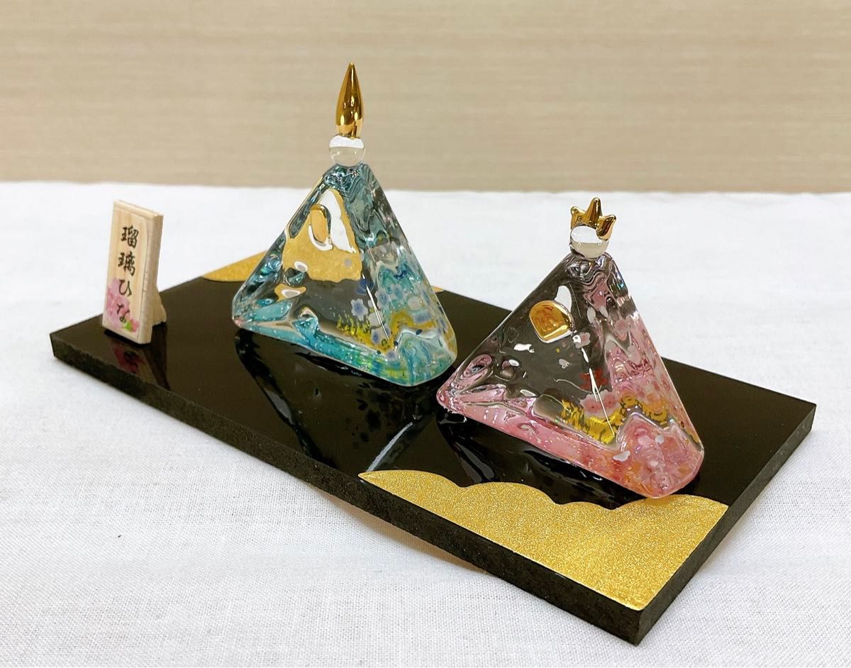 ガラス製雛人形【彩桜瑠璃三角雛】ひな祭り 雛飾り 三月飾り ガラス製雛人形【彩桜瑠璃三角雛】ひな祭り 雛飾り 三月飾り