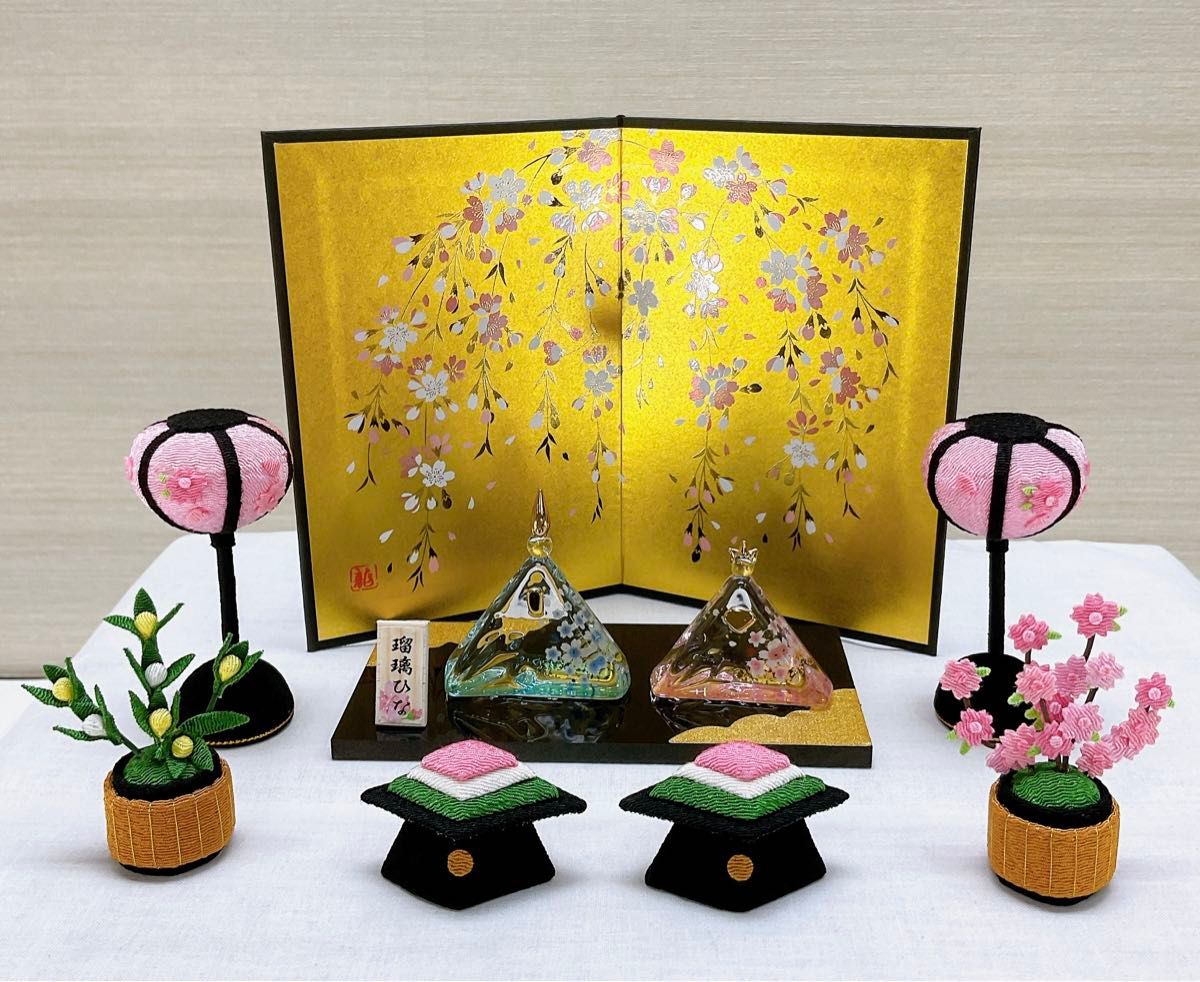 ガラス製雛人形【彩桜瑠璃三角雛】ひな祭り 雛飾り 三月飾り ガラス製雛人形【彩桜瑠璃三角雛】ひな祭り 雛飾り 三月飾り