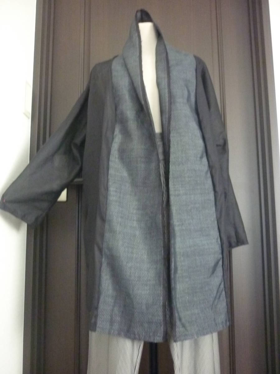 即決LL,2L,3L,4L大きいサイズ,春夏コート(身幅64丈80)大島紬:男着物&ブランドの透ける黒,透け感の黒コート,着物リメイク,コート