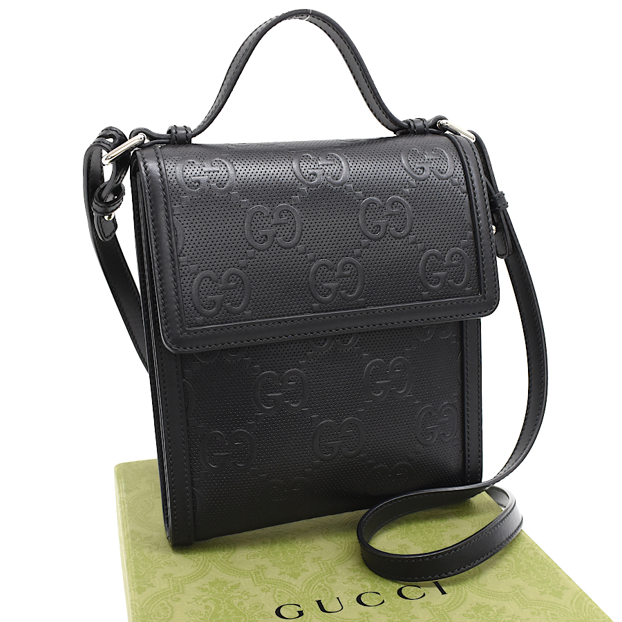 グッチ メッセンジャーバッグ クロスボディ ショルダーバッグ 625782 GGエンボス レザー ブラック GUCCI