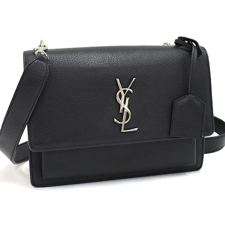 サンローラン サンセット ミディアム ショルダーバッグ クラッチバッグ レザー ブラック YSL SAINT LAURENT_画像1