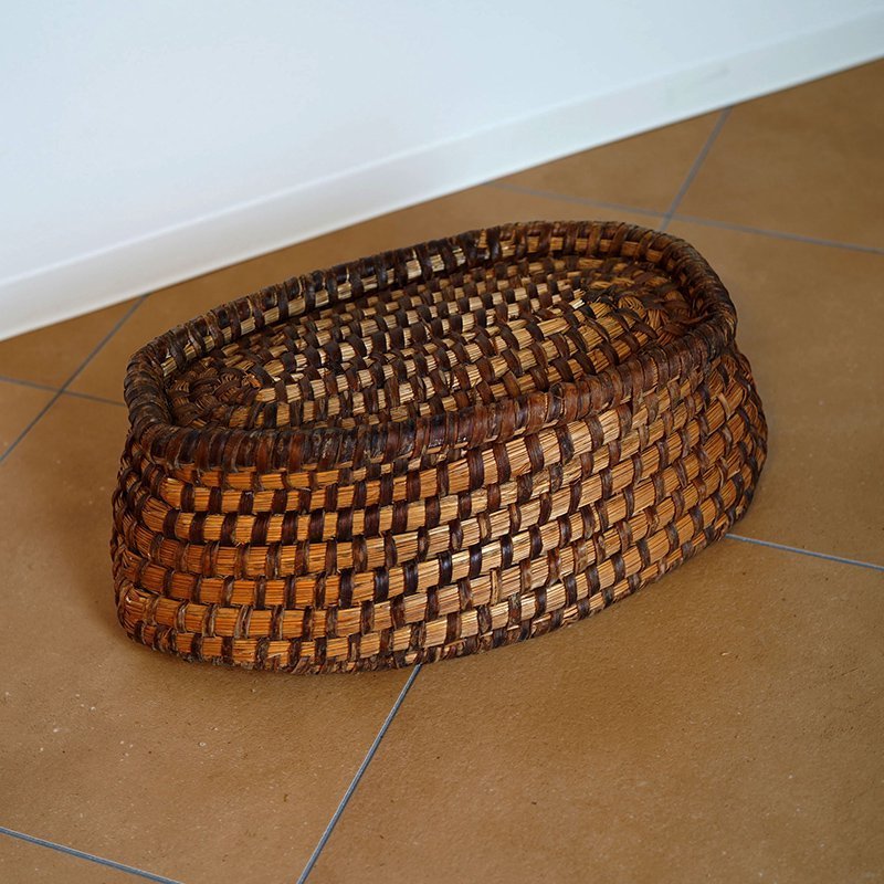 French Old Basket on Strow&Rattan 2/ Oval / 60s ボウル フランス バスケット かご