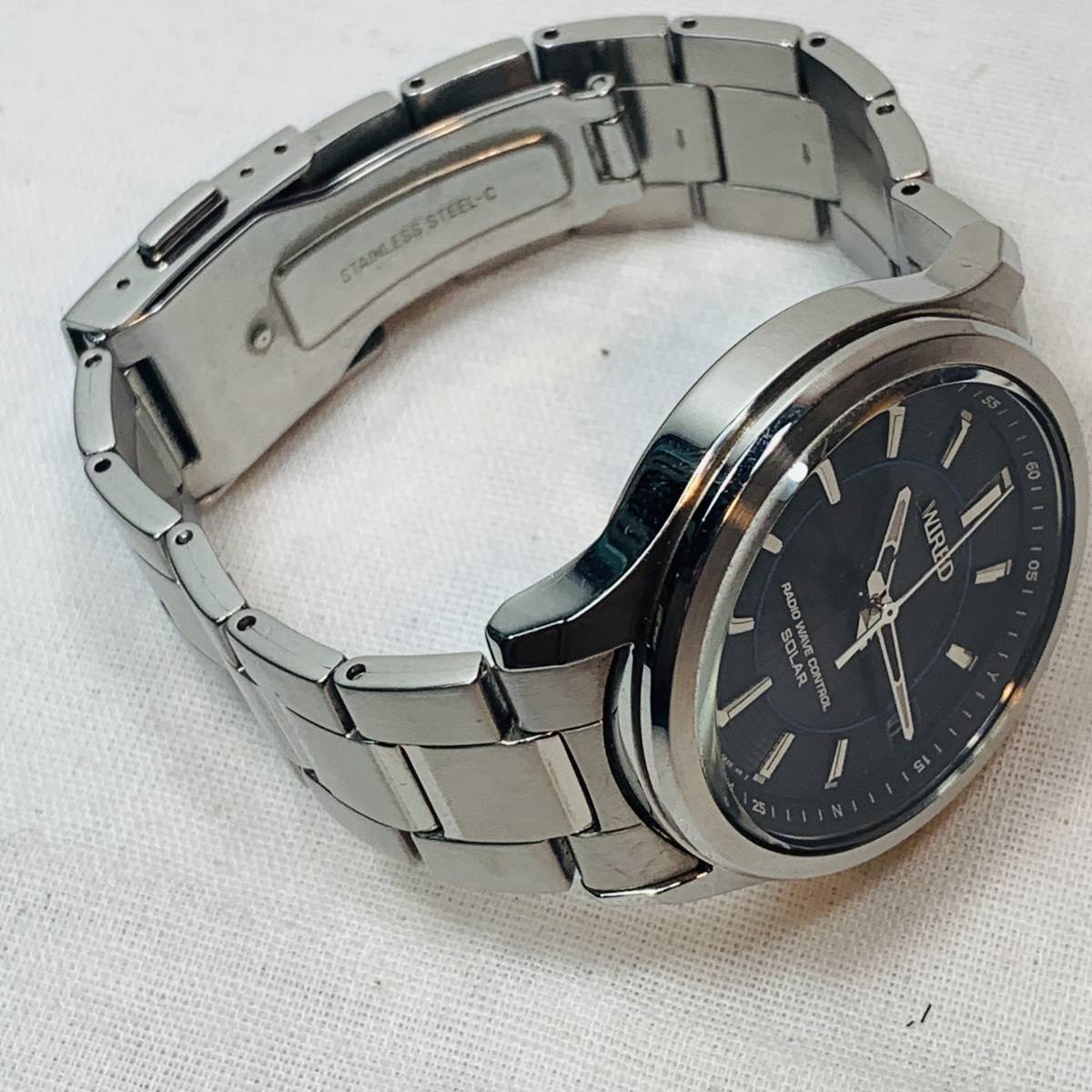 SEIKO セイコー WIRED ワイアード 電波ソーラー 腕時計 メンズ 7B52-0AS0 ブラック シルバー USED品 1円スタート_画像4