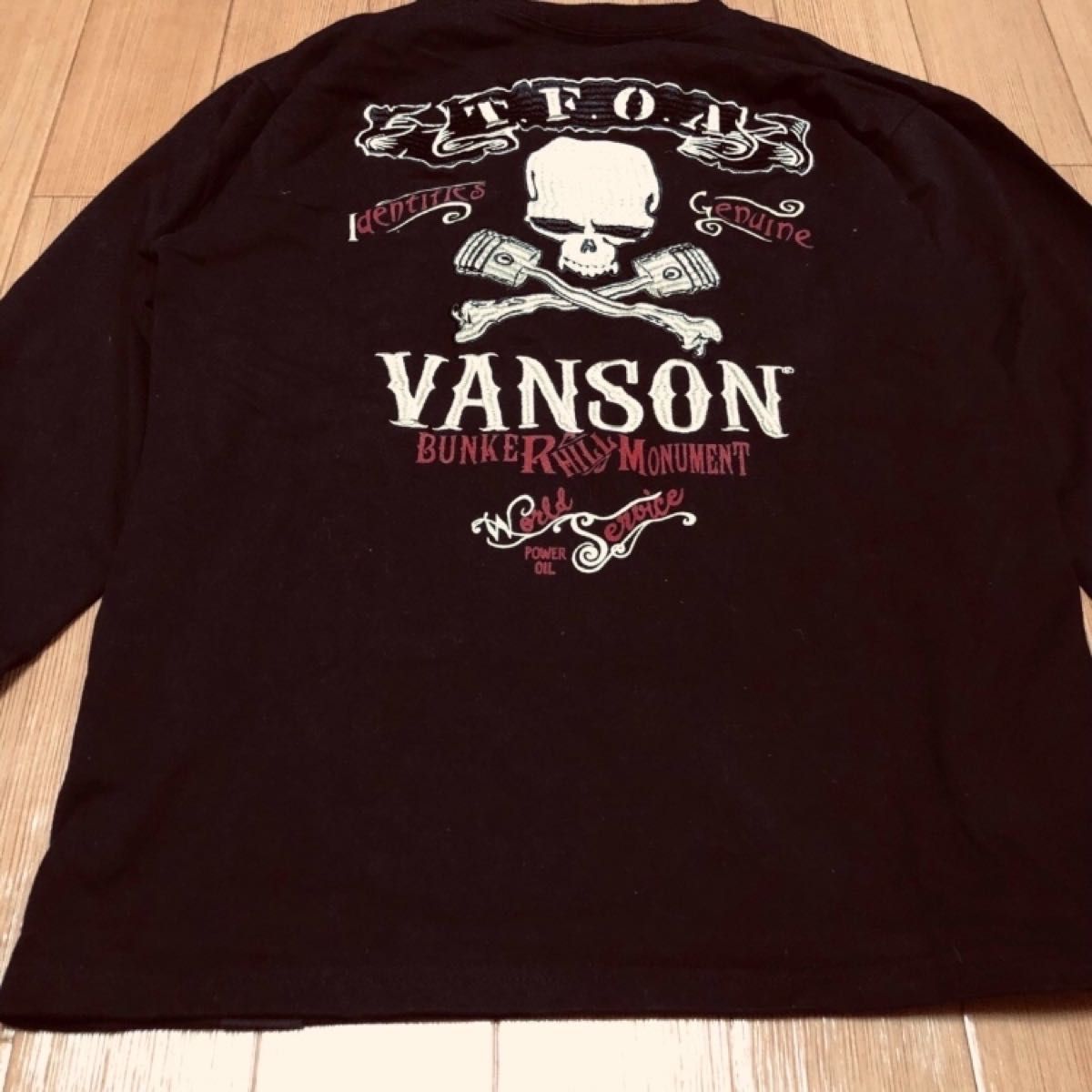 VANSON MOTORCYCLE 長袖 両面刺繍 Tシャツ Mサイズ ブラック