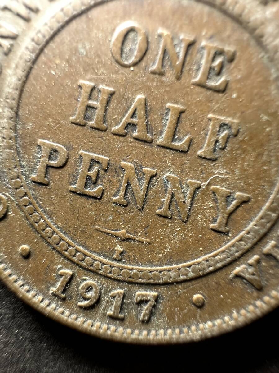 ★コレクター必見！！ オーストラリア ハーフペニー硬貨 1917年 アンティークコイン 約5.5g 貨幣 ジョージ5世 当時物 外貨 未洗浄 G171の画像9