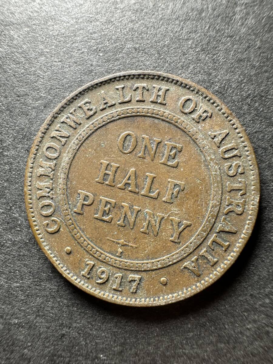 ★コレクター必見！！ オーストラリア ハーフペニー硬貨 1917年 アンティークコイン 約5.5g 貨幣 ジョージ5世 当時物 外貨 未洗浄 G171の画像6