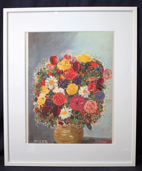 D688 NIZER　「花瓶に花束」　6号　油彩　版上サイン　真作　限定700部　額装/アクリル入_画像1