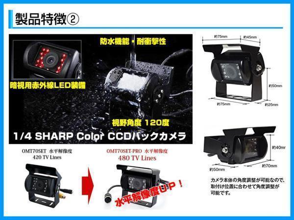 セットシリーズ☆12V/24Vバックカメラ&7インチ液晶&4ピン ノイズ防止配線 オンダッシュモニター 車載モニター トラック バス 大型車対応