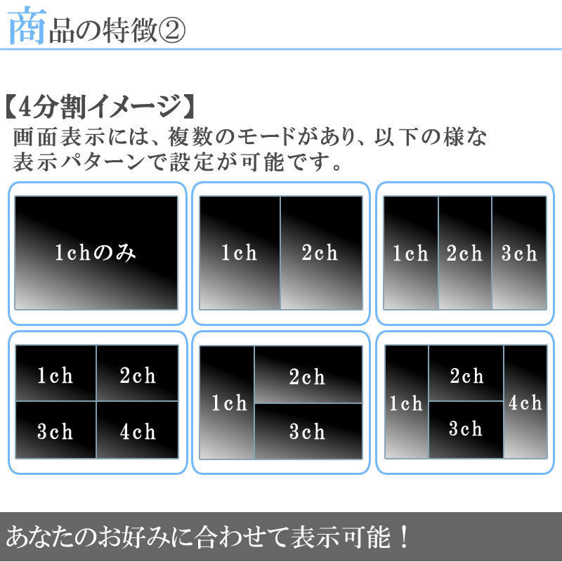 12V/24V☆ 7インチ 4分割 オンダッシュ液晶モニター + 暗視バックカメラ 1台セット 24V車対応 ノイズ対策ケーブルモデル