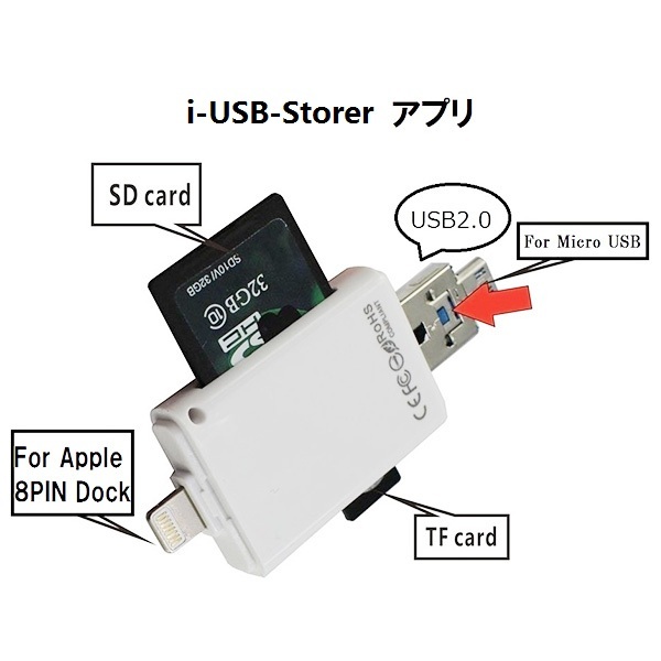 【データ移行】iPhone iPad カードリーダー スマホ アンドロイド Flash device HD SD TF カード USB microUSB Lightning バックアップ_画像4