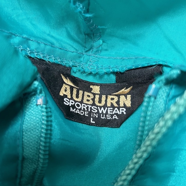 USA古着 80s AUBURN 薄手ナイロンアノラックパーカー L～XL 緑