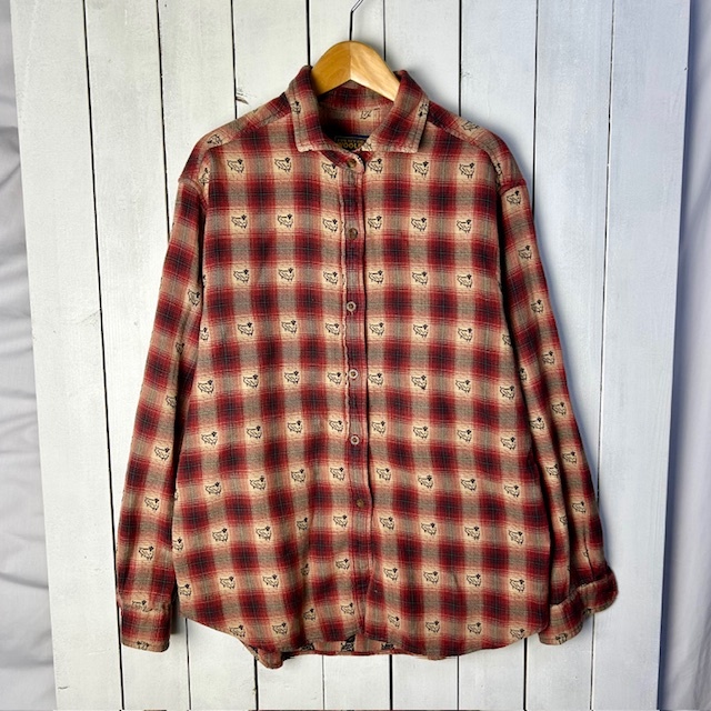 90s~00s WOOLRICH オンブレチェック×羊柄 ライトネルシャツ M 90s~00s WOOLRICH オンブレチェック×羊柄 ライトネルシャツ M