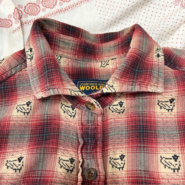 90s~00s WOOLRICH オンブレチェック×羊柄 ライトネルシャツ M 90s~00s WOOLRICH オンブレチェック×羊柄 ライトネルシャツ M