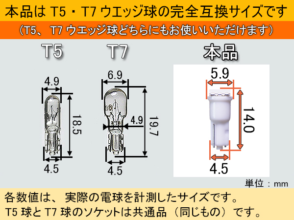 【新型短サイズ】T5/T7超高輝度3chipSMDLEDウエッジ球　白　ホワイト 4個セット　＜消費税不要　クリックポスト送料￥185＞_画像3