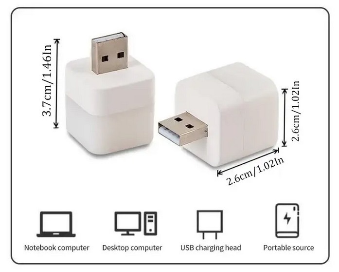 ミニ LEDランプ 3種類セット(円柱形・角形・丸頭形/電球色) 読書 ナイトライト 常夜灯 LEDライト USB_画像5