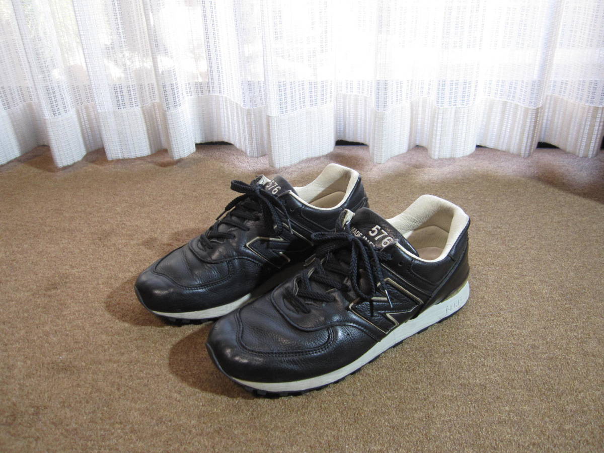 New Balance ニューバランス LM576BKU Made In England オールレザー スニーカー US9.5D/27.5cm ブラック Limited edition USEDキレイ_画像1