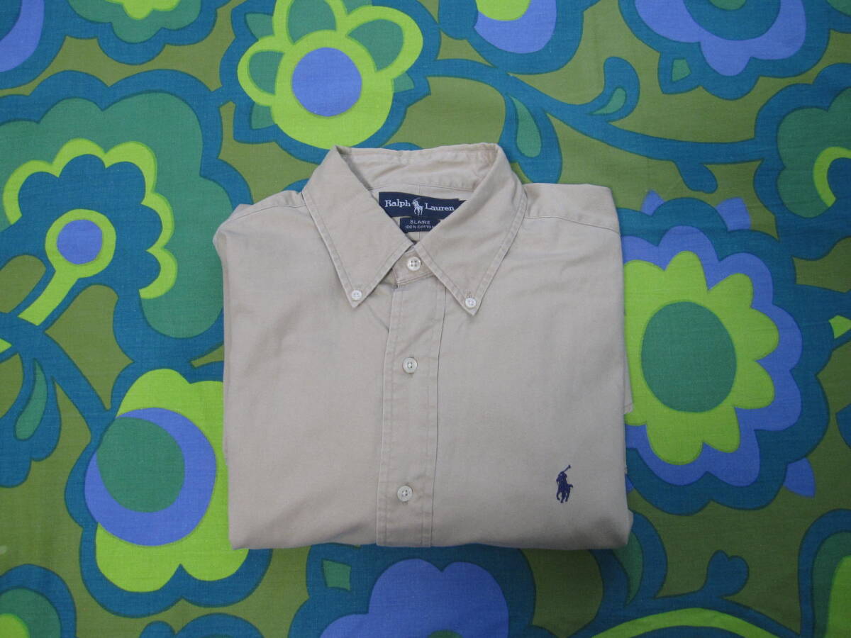 RALPH LAUREN ラルフローレン 長袖シャツ ベージュ メンズL 綿100 USEDキレイ 綿100 POLO ポロ_画像1